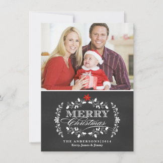 Julchalkboard Typography Holly Photo Card Julkort