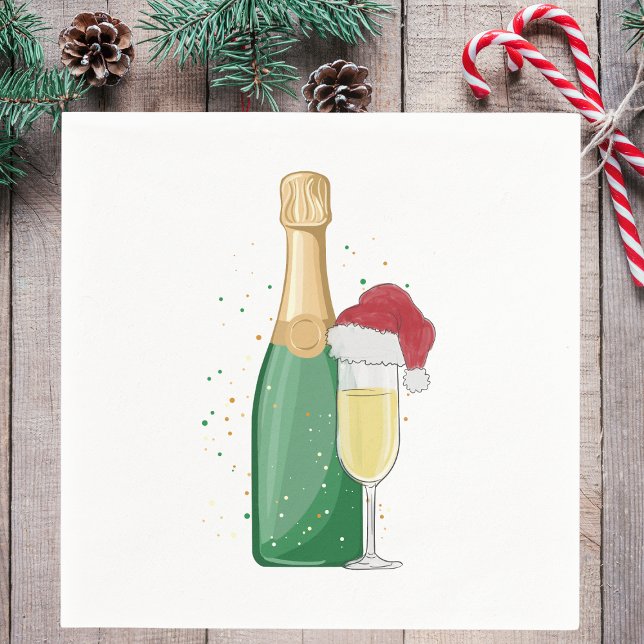 Julchampagne Flaska och Santa Hat Flute Pappersservett (Skapare uppladdad)