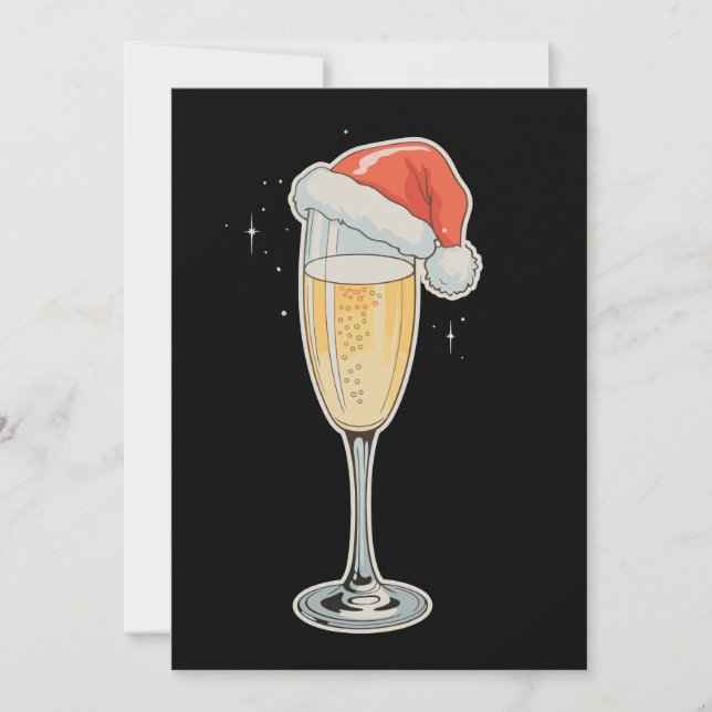 Julchampagne Santa Hatt Dryck Holiday Party Julkort (Framsida)