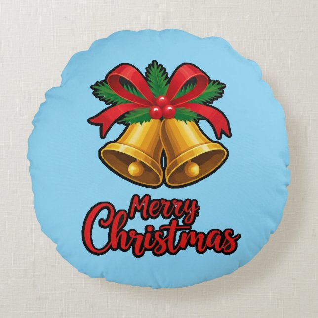 "Julcharm: Bows & Klockor Festive Design" Rund Kudde (Framsidan)