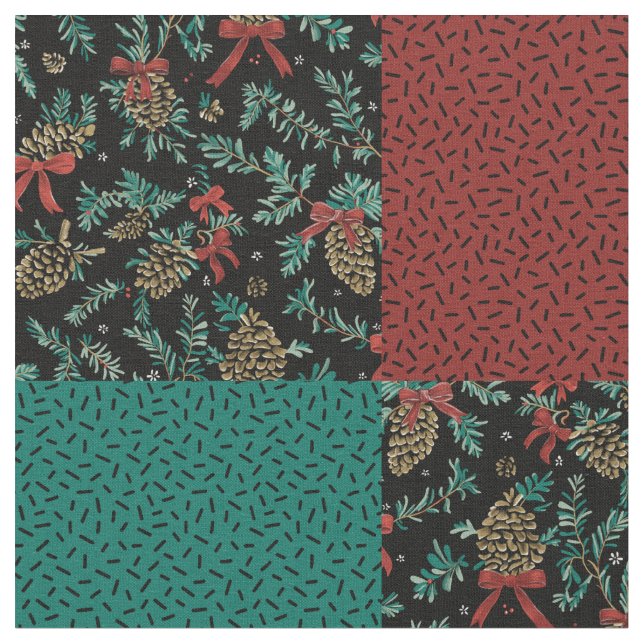 Julcheck Gräs Cone Ribbon Grönt Black Red Tyg (Närbild)