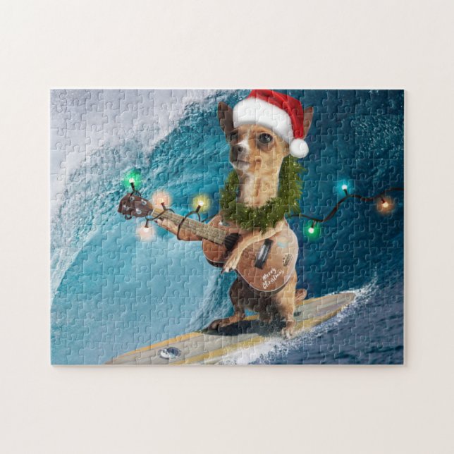 Julchihuahua som surfare pussel (Horisontell)