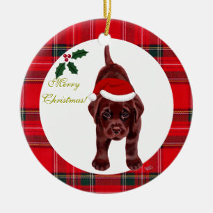 julchoklad Labrador Puppy Santa Hat Julgransprydnad Keramik