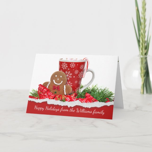 Julchoklad och hett pepparkaksgubbe helgkort (Framsida)