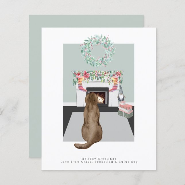 Julchoklat Labrador Hund Fireplace Scene (Fram/baksida)