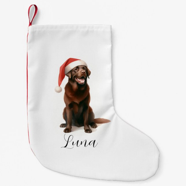 Julchoklat Labrador Hund Hat Stocking Liten Julstrumpa (Framsidan)