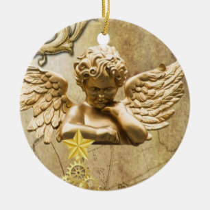 Julcirkeln Ornament, Guld Angel Julgransprydnad Keramik