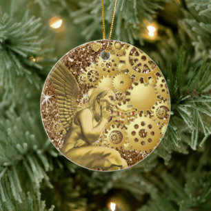 Julcirkeln Ornament, Guld Angel Julgransprydnad Keramik