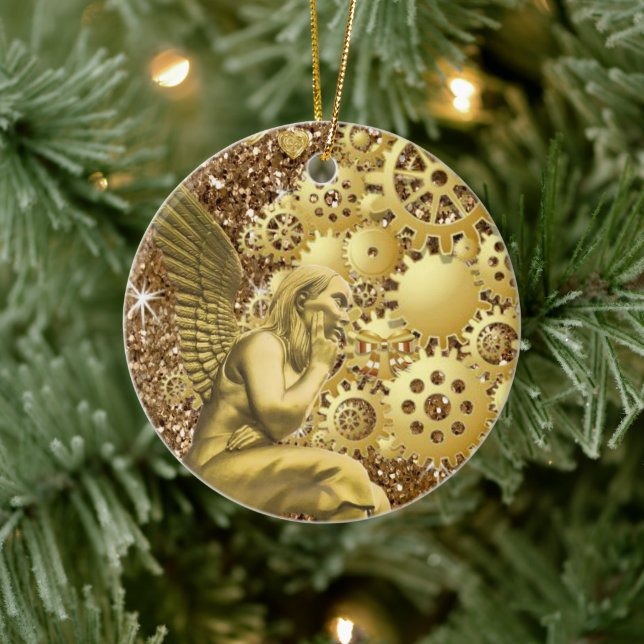Julcirkeln Ornament, Guld Angel Julgransprydnad Keramik (Träd)