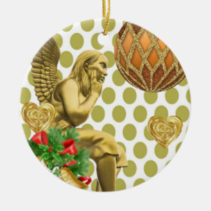 Julcirkeln Ornament, Guld Angel Julgransprydnad Keramik