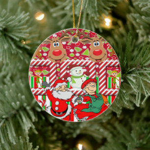 Julcirkeln Ornament, Snögubbe Reindeer Elf Julgransprydnad Keramik