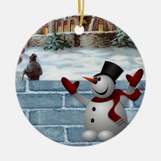 Julcirkelornament, Snöman Julgransprydnad Keramik (Framsidan)