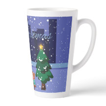 Julcityscape med gatulampa, träd och gif