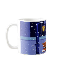 Julcityscape med gatulampa, träd och gif