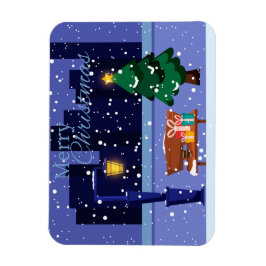 Julcityscape med gatulampa, träd och gif magnet
