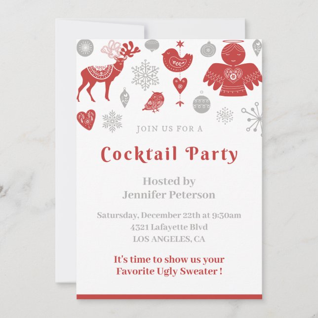 Julcocktailinbjudan Klassisk Nordisk Grå Inbjudningar (Framsida)