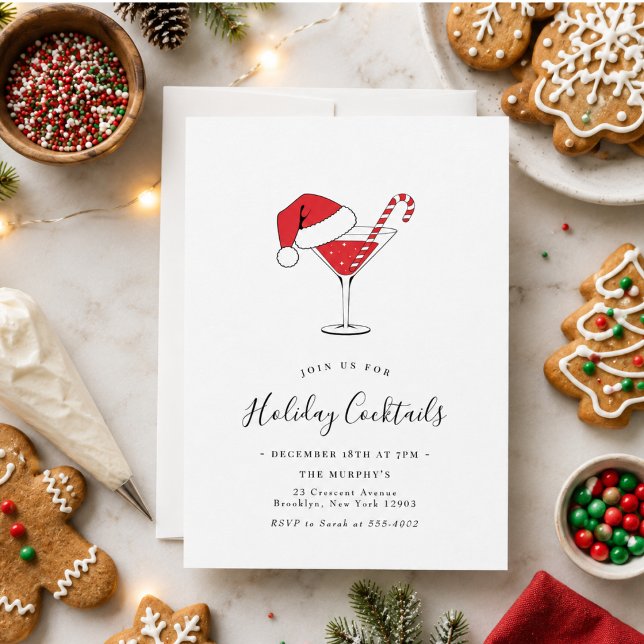 Julcocktails Festive Drycker Julfest Inbjudningar (Holiday Cocktails Festive Drinks Christmas Party Invitation)