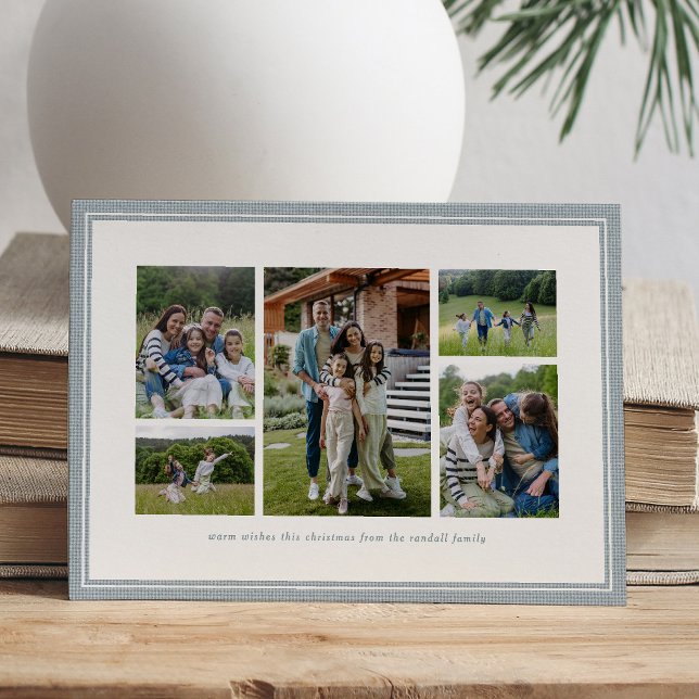 Julcollage med enkel blå ram familj jul julkort (Skapare uppladdad)
