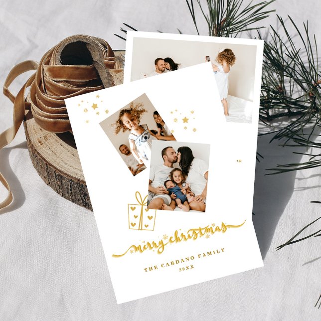 Julcollage med foto i guld färg God Jul Julkort (Skapare uppladdad)