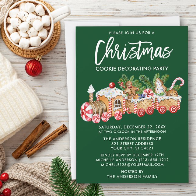 Julcookie Decorerar Party Grönt Inbjudningar (Customize to change your personalized text size or text style.)