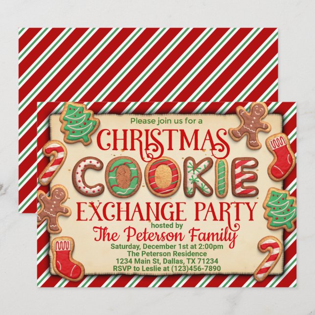 Julcookie Exchange-gästinbjudan Inbjudningar (Fram/baksida)