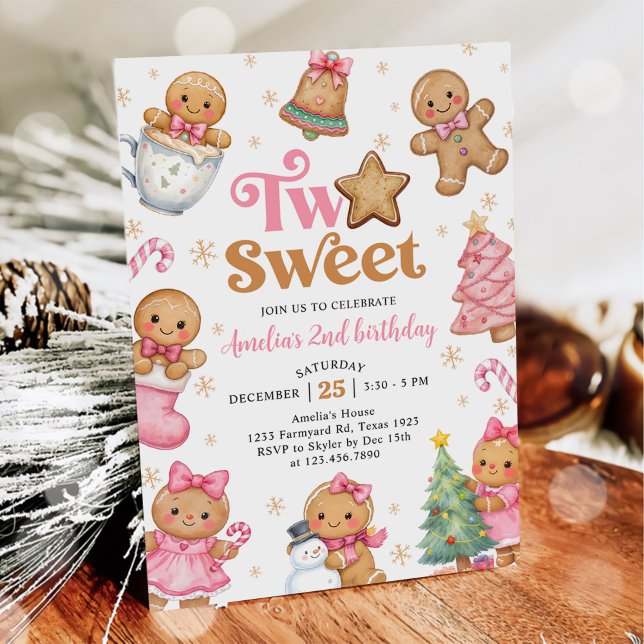 Julcookie Två Söt 2-års Födelsedagsfest Inbjudningar (Skapare uppladdad)