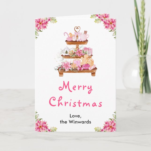 Julcookies och kakao Rosa God Jul Helgkort (Framsida)