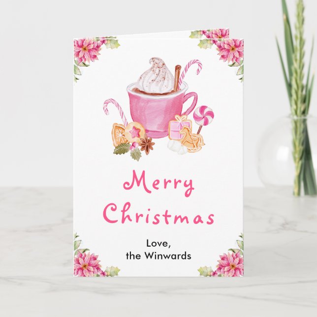 Julcookies och kakao Rosa God Jul Helgkort (Framsida)