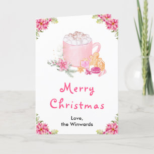 Julcookies och kakao rosa God Jul Helgkort