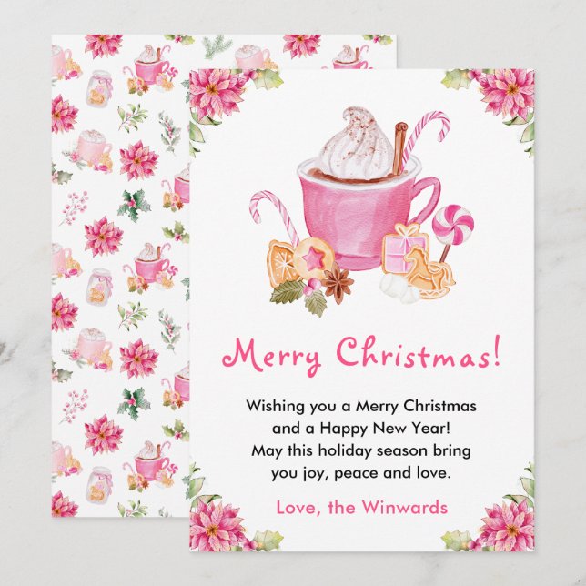 Julcookies och kakao rosa God Jul Julkort (Fram/baksida)