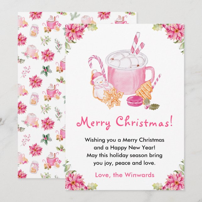 Julcookies och kakao Rosa God Jul Julkort (Fram/baksida)