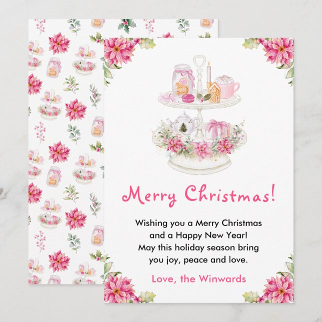 Julcookies och kakao Rosa God Jul Julkort (Fram/baksida)