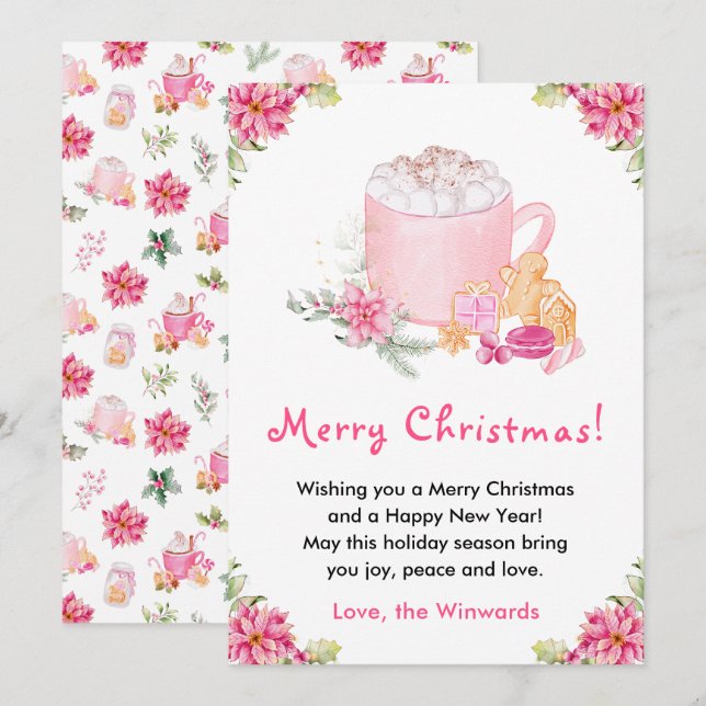 Julcookies och kakao Rosa God Jul Julkort (Fram/baksida)