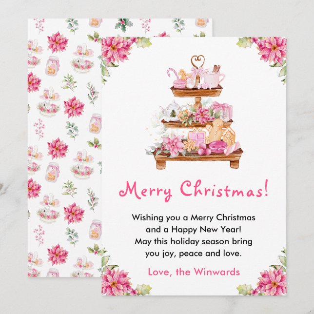 Julcookies och kakao Rosa God Jul Julkort (Fram/baksida)