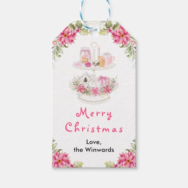 Julcookies och kakao Rosa God Jul Presentetikett (Framsidan)