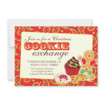Julcookiexchange & etikett röd inbjudan