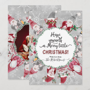 Julcute Gnome Snowflake Grått Red Photographic Julkort