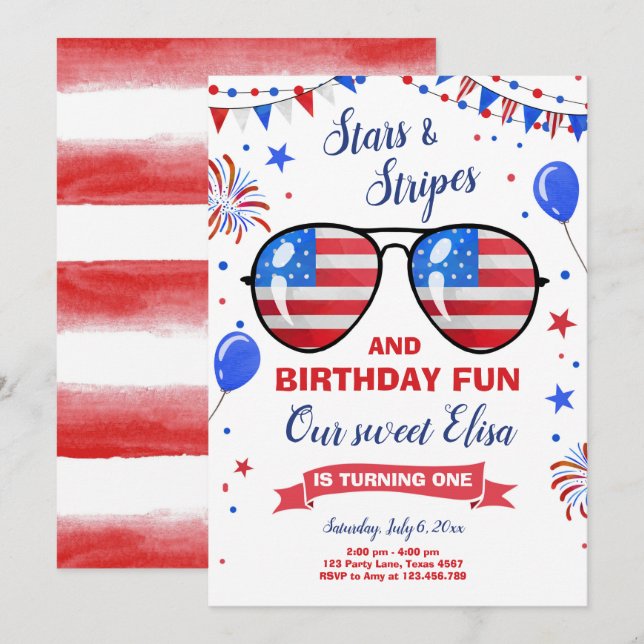 Juldag 4:e Stars och stripes-börsdagen Inbjudningar (Fram/baksida)