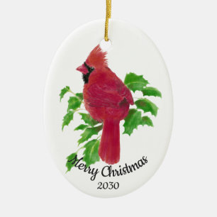 Juldag Anpassningsbar Vattenfärg Kardinalfåglar Julgransprydnad Keramik