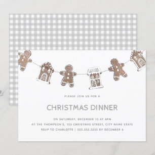 Juldag Gingerbröd Grått Gingham Inbjudningar