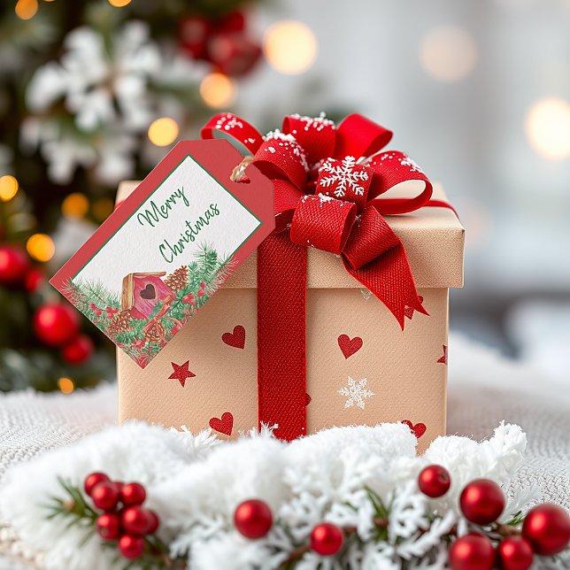 Juldag, Helgdag för kalkfärgshus Presentetikett (Skapare uppladdad)