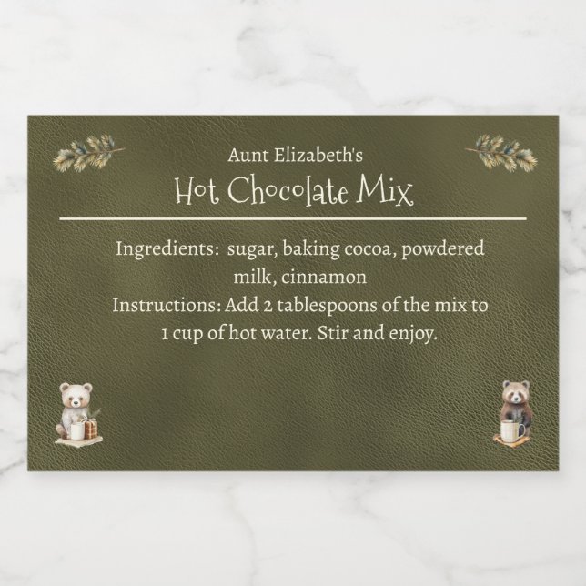 Juldag, Hett Kakaoblandning Grönt Mat Etiketter (Singel etikett)