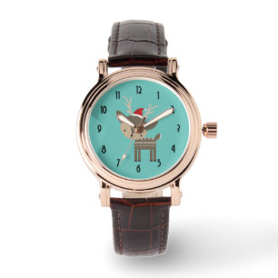 Juldag Hjort i en röd tomtehatt Retro Hipster Armbandsur