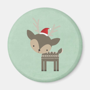 Juldag Hjort i en röd tomtehatt Retro Hipster Magnet