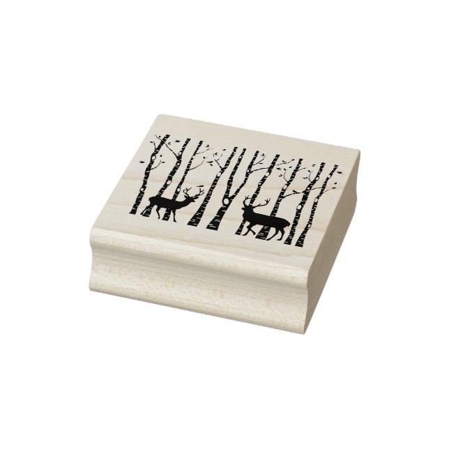 Juldag hjort i fågelskogen träd Wood Art Frimärke Stämpel (Stämpel)