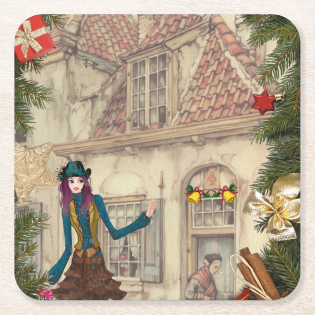 Juldagare Bord-dekanter Underlägg Papper Kvadrat (Framsidan)