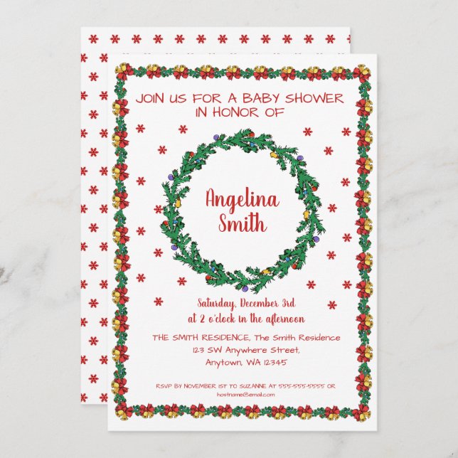 Juldagdrömmar och Garland Baby Shower Inbjudningar (Fram/baksida)