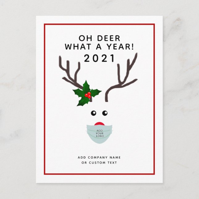 Juldagen 2021 Logotyp Ansikte Mask Reindeer Helg Vykort (Framsida)