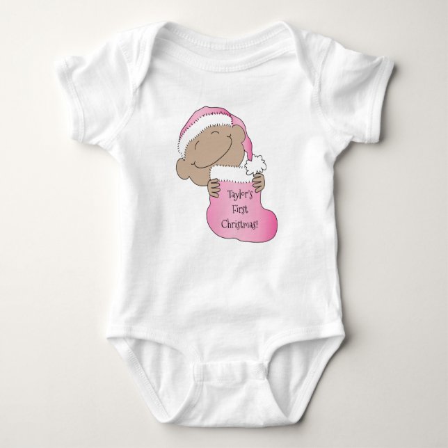 Juldagen Baby vid Färg Rosa Kap T Shirt (Framsida)