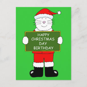 Juldagen Birthday Cat in Santa Outfit Helg Vykort